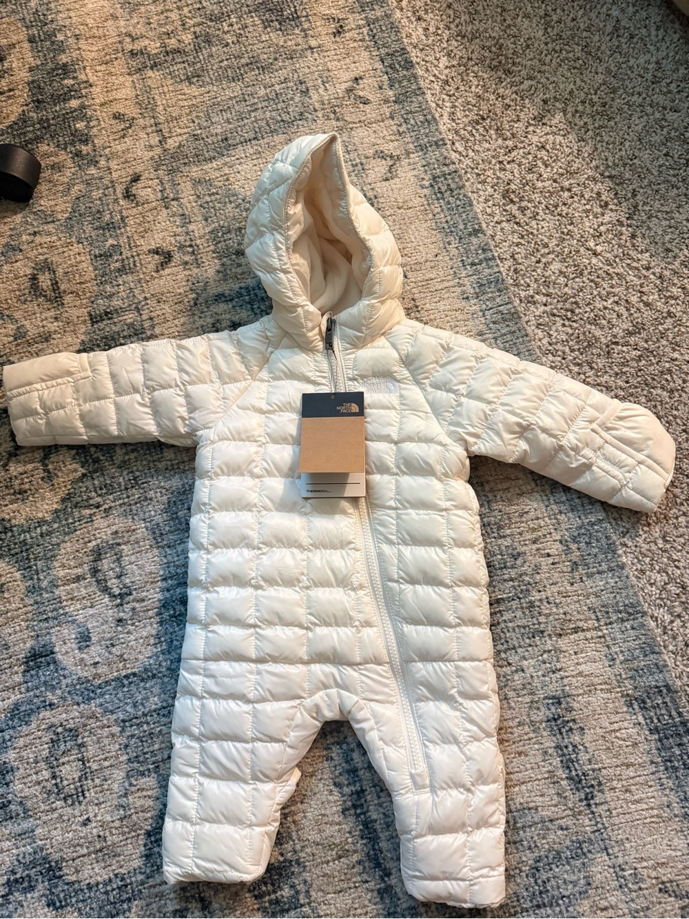 North Face Kids White Quilted Hooded One-Piece Snowsuit